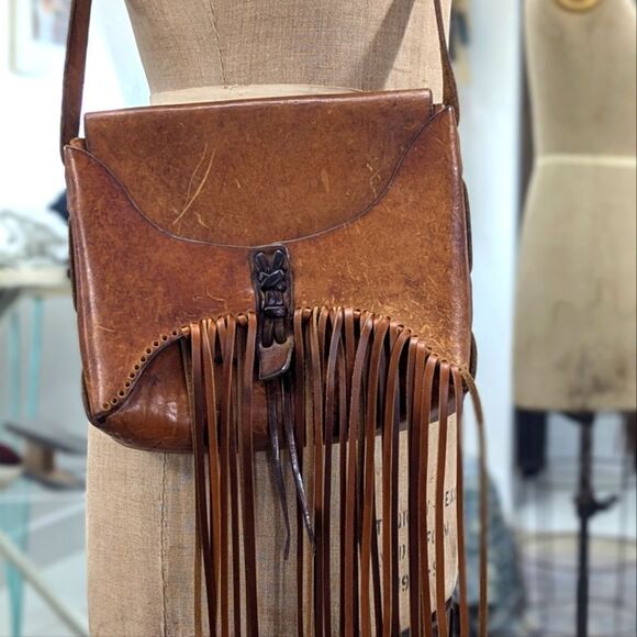 Vintage Tooled Leather Fringe Crossbody Bag - Picture 9 of 9